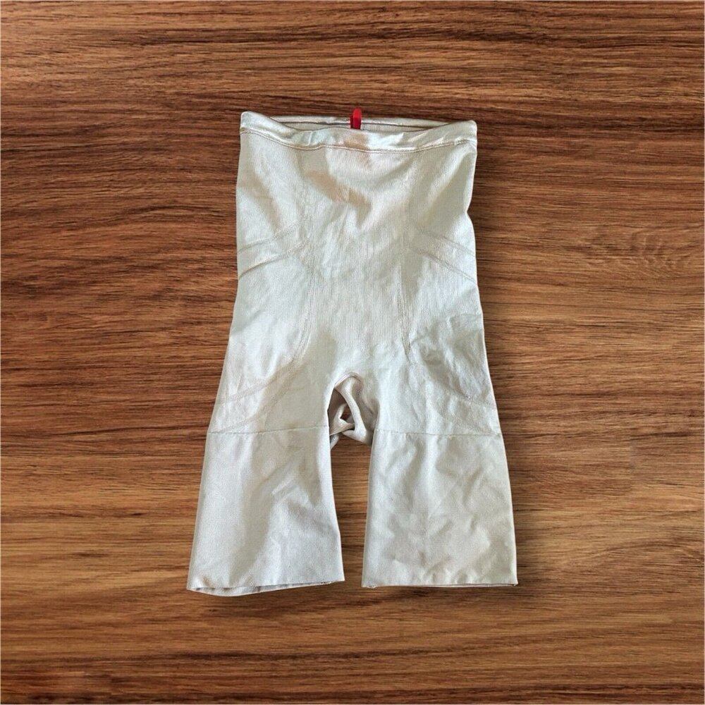 SPANX Slimmer & Shine Body Suit Shaper High Waist Mid-Thigh Beige Size XL